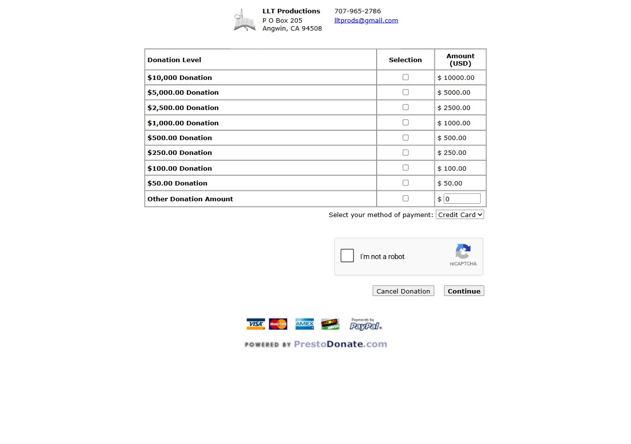 LLT Productions donation form