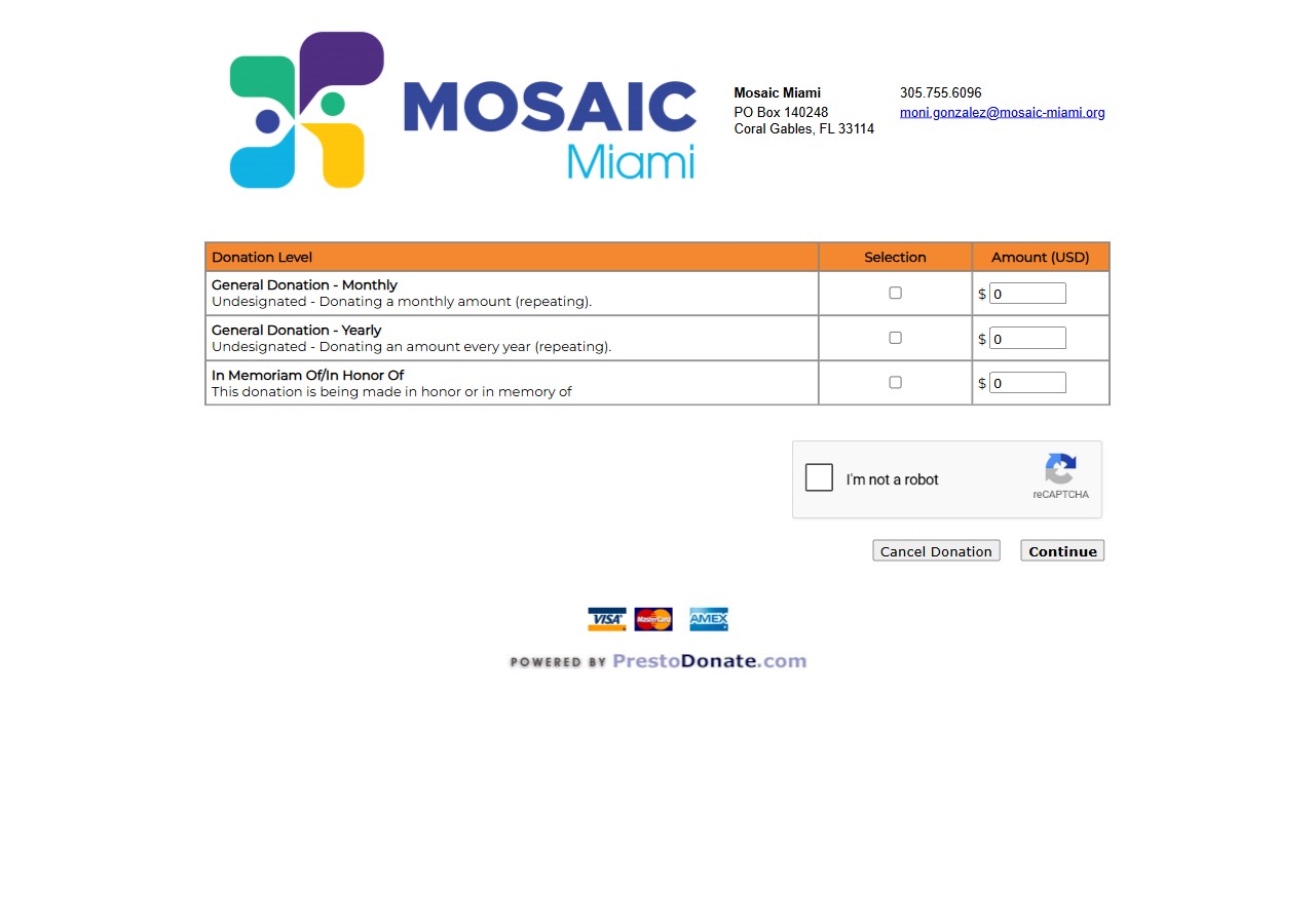 Mosaic Miami donation form